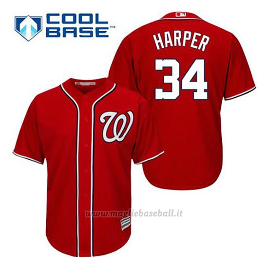 Maglia Baseball Uomo Washington Nationals Bryce Harper 34 Rosso Alterner Cool Base